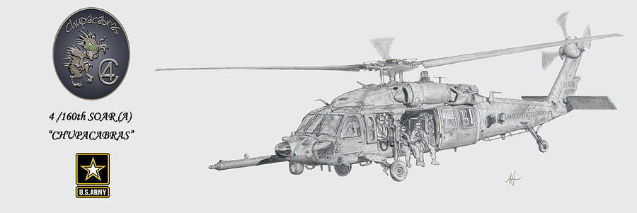 Helicopter Drawing - 4 160th SOAR A Chupacabras by Nicholas Linehan