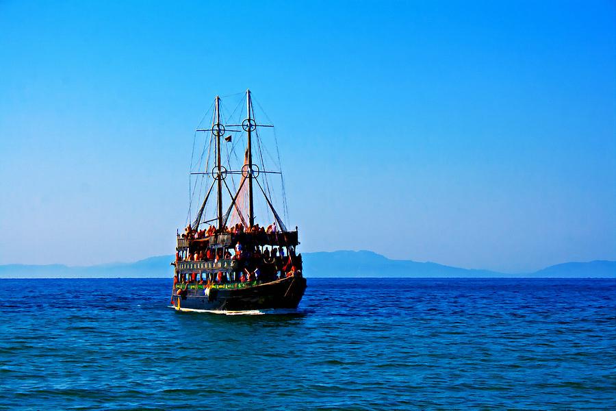 A Turkish Gulet cruise boat on the Aegean Sea Digital painting with ...