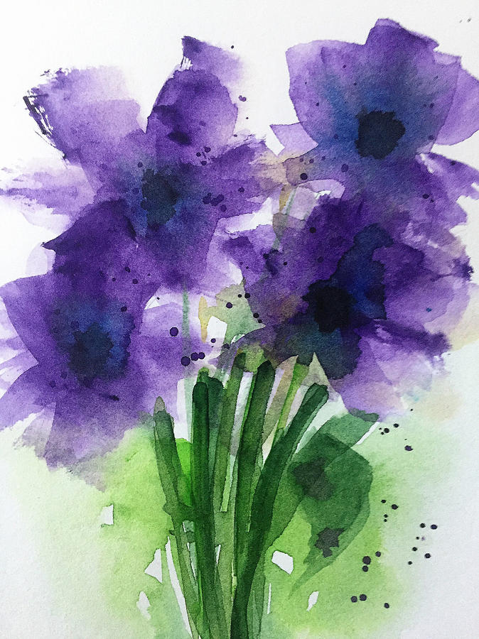 4 Abstract Purple Flowers Painting by Britta Zehm