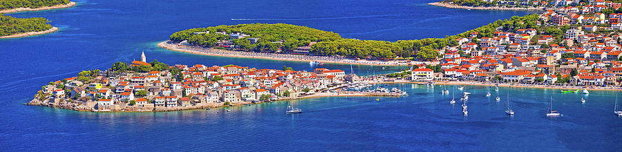 Adriatic tourist destination of Primosten aerial panoramic archi #4 Photograph by Brch Photography