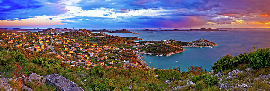 Amazing colorful sunset panorama of Pakostane archipelago #4 Photograph by Brch Photography