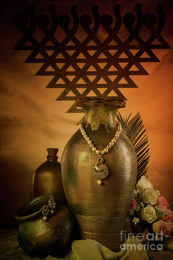 Antique jewelry set mounted on pot #4 Photograph by Kiran Joshi