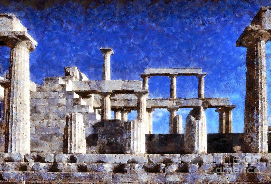 Aphaia Athina temple #4 Painting by George Atsametakis