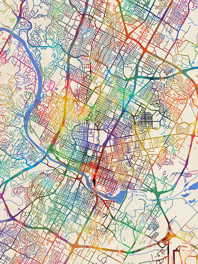 Austin Digital Art - Austin Texas City Map by Michael Tompsett