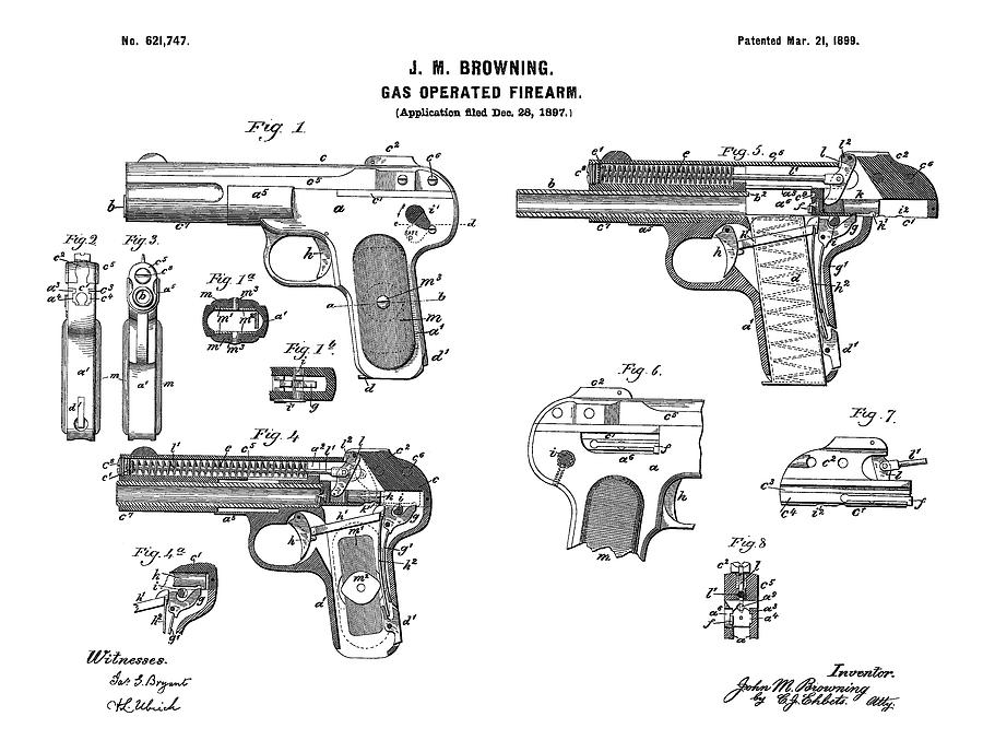 Automatic pistol operated by gas - Patent Drawing for the 1899 Gas ...