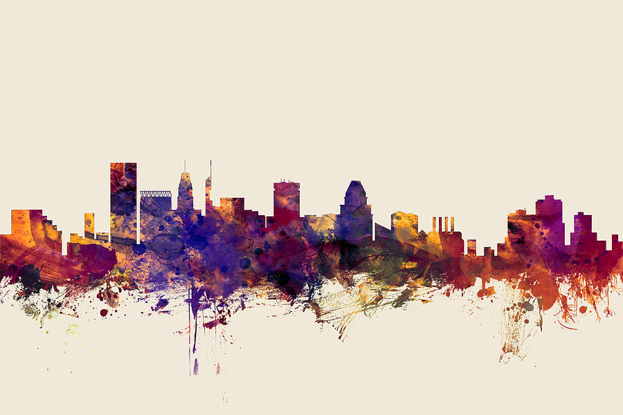 Baltimore Digital Art - Baltimore Maryland Skyline #4 by Michael Tompsett