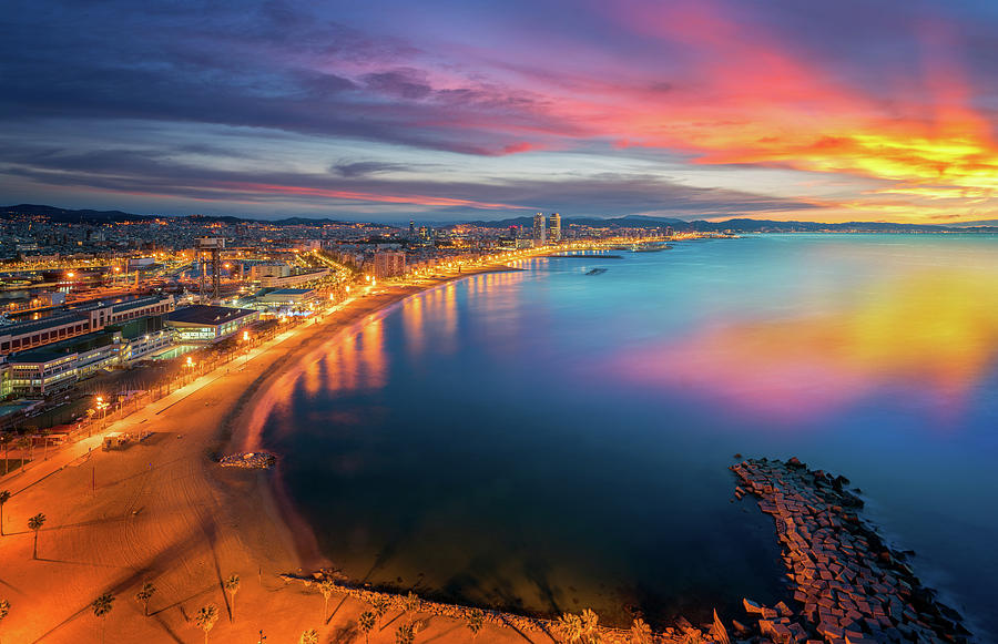 Barcelona beach on morning sunrise Photograph by Anek Suwannaphoom