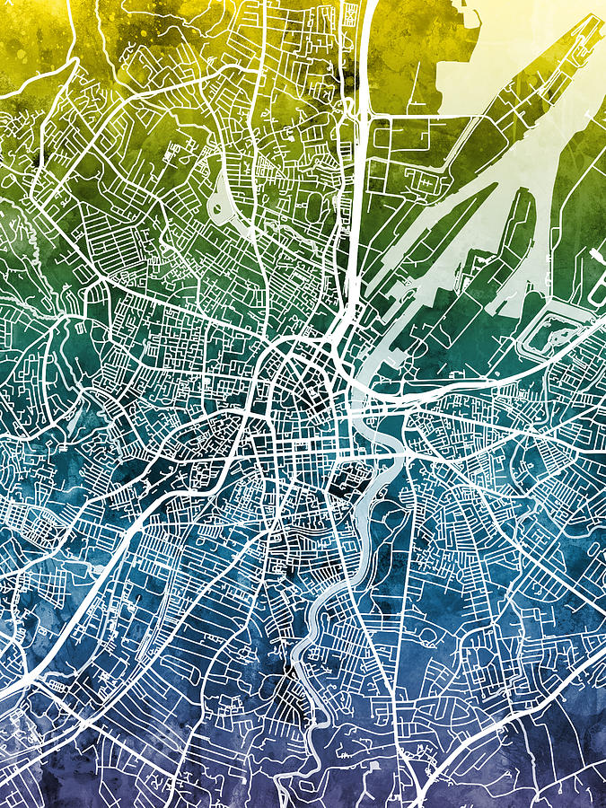 Abstract Digital Art - Belfast Northern Ireland City Map #4 by Michael Tompsett