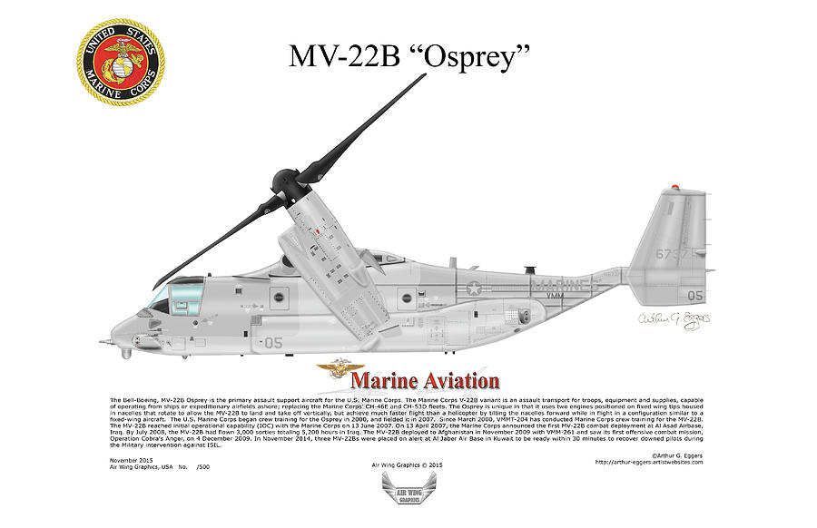 Osprey Digital Art - Bell Boeing MV-22B Osprey #7 by Arthur Eggers