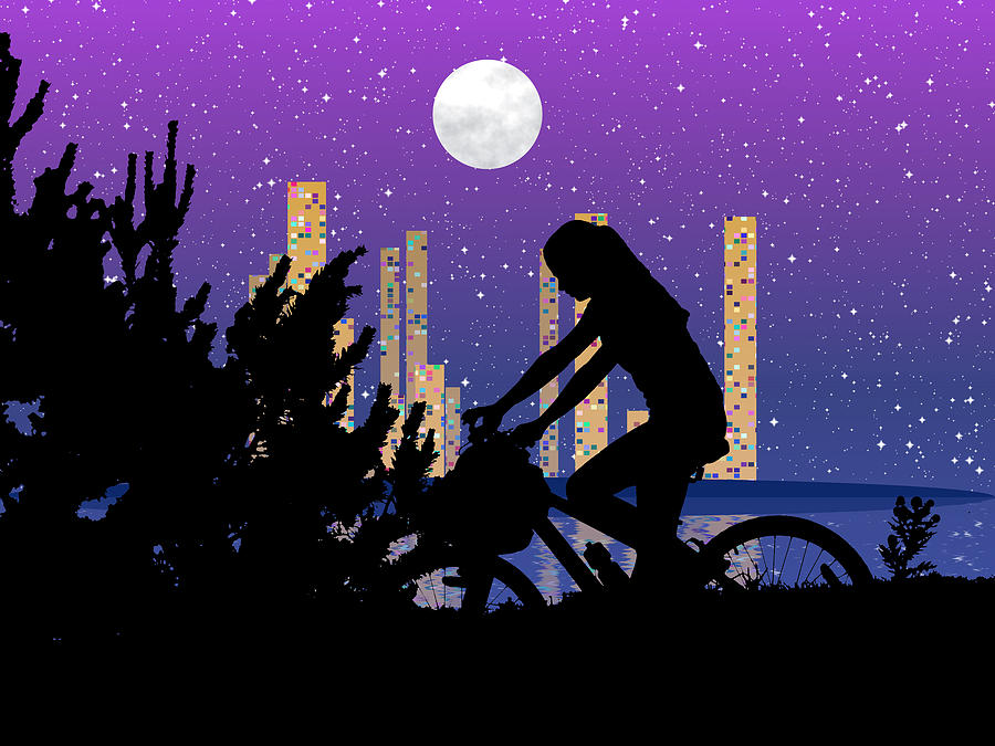 Bicycle Night Rider Digital Art