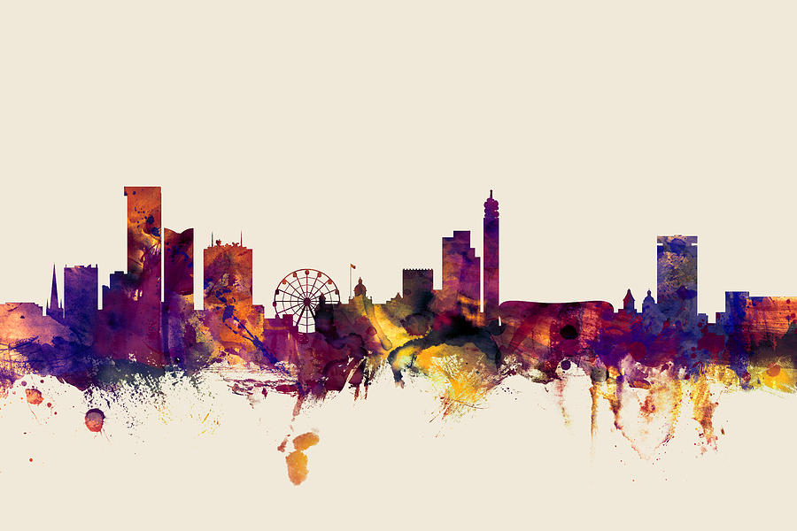 City Digital Art - Birmingham England Skyline #4 by Michael Tompsett