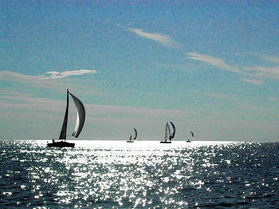 4 Boats on the Horizon Photograph by Michael Thomas