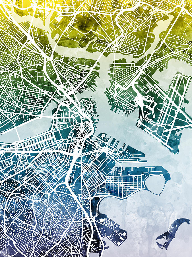 Boston Digital Art - Boston Massachusetts Street Map #4 by Michael Tompsett