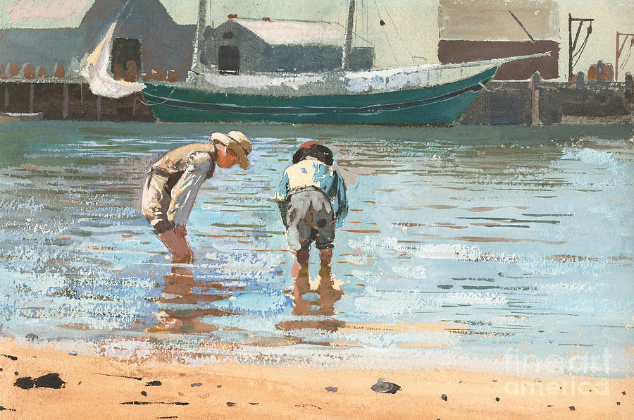 Winslow Homer Painting - Boys wading by Winslow Homer
