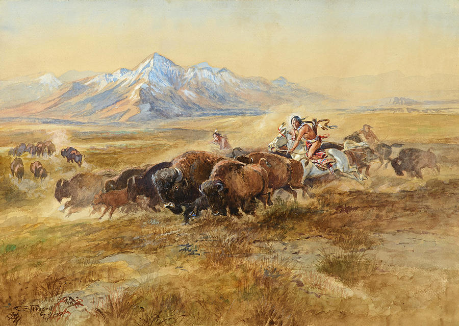 Buffalo Hunt #4 Drawing by Charles Marion Russell