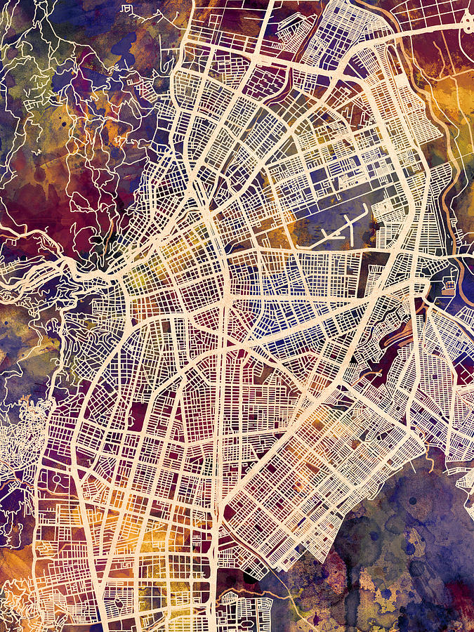 Cali Digital Art - Cali Colombia City Map #4 by Michael Tompsett