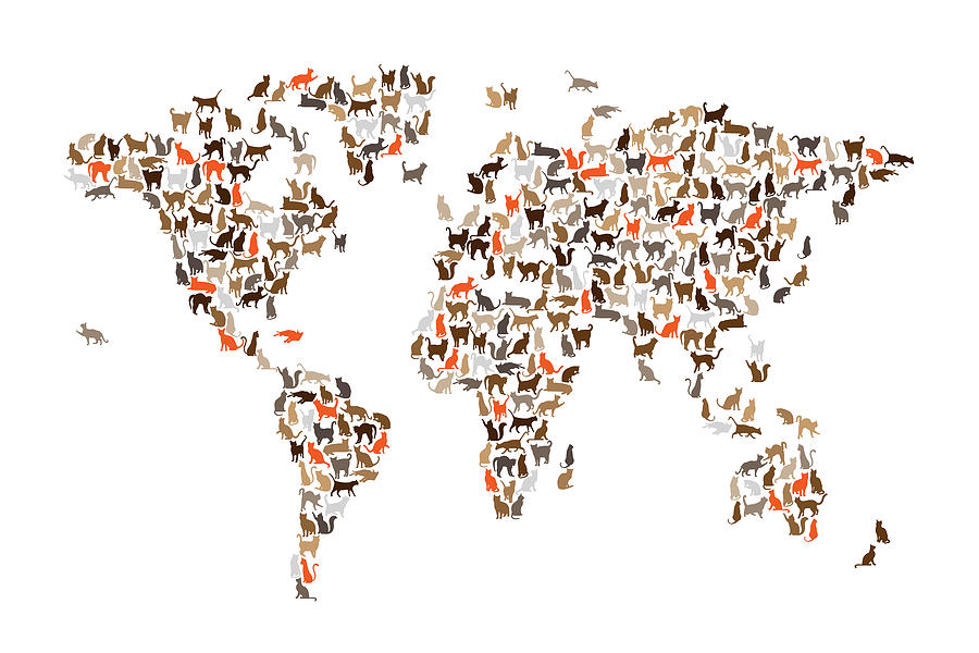 Cat Digital Art - Cats Map of the World Map #4 by Michael Tompsett