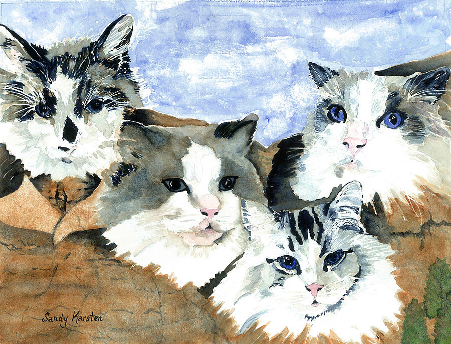 4 Cats on Mount Rushmore Painting by Sandy Karsten - Fine Art America