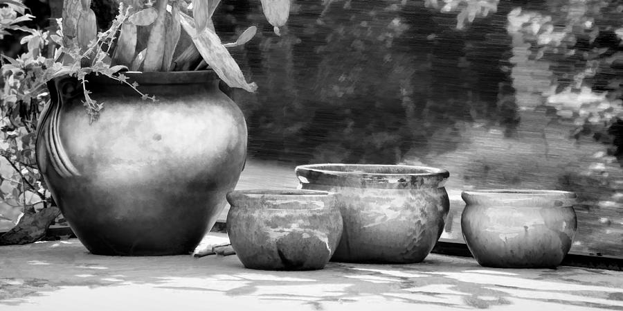 4 Ceramic Pots in Black and White Photograph by Greg Jackson