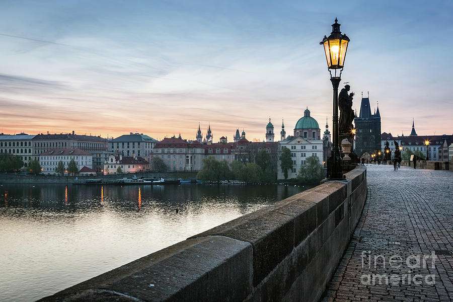Charles Bridge at sunrise, Prague, Czech Republic. Dramatic statues and medieval towers. #4 Photograph by Michal Bednarek