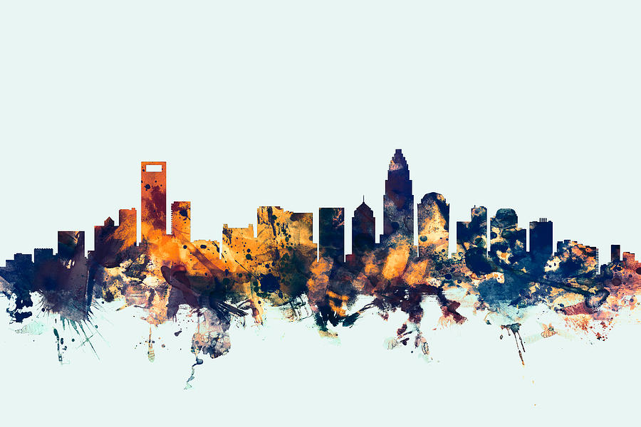 Charlotte North Carolina Skyline #4 Digital Art by Michael Tompsett Charlotte North Carolina Skyline #4 Digital Art by Michael Tompsett