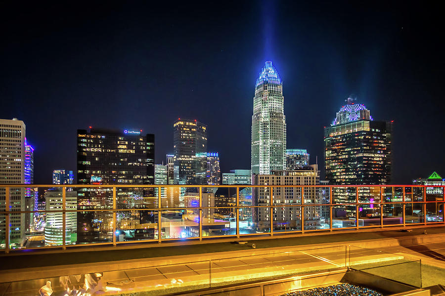 Charlotte North Carolina Skyline View At Night From Roof Top Res #4 Photograph by Alex Grichenko