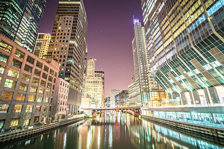 Chicago Illinois City Skyline At Night Time #4 Photograph by Alex Grichenko