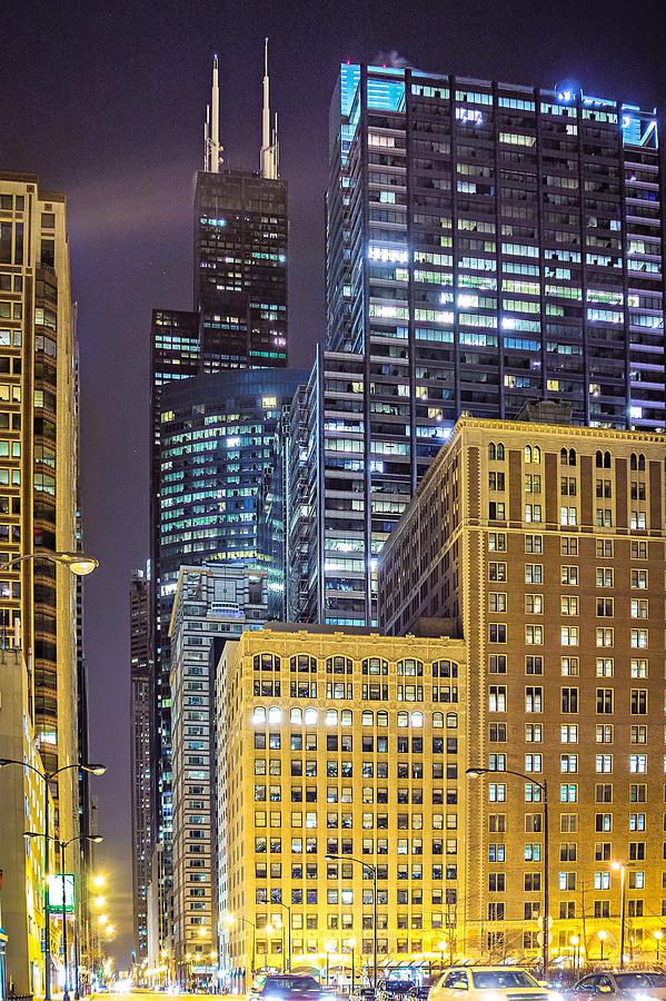 Chicago Illinois City Skyline Downtown At Night #4 Photograph by Alex Grichenko