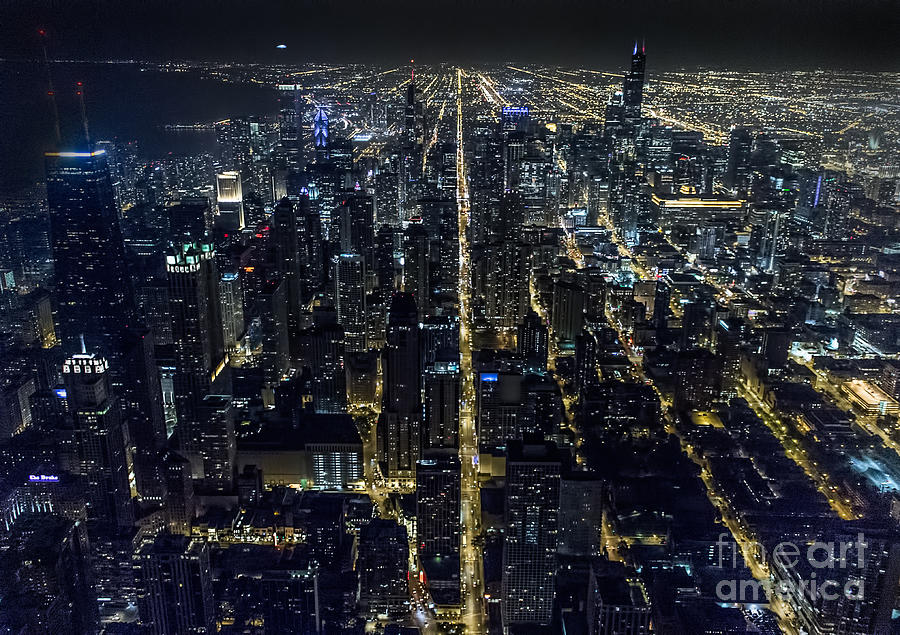 Chicago Night Skyline Aerial Photo #18 Photograph by David Oppenheimer