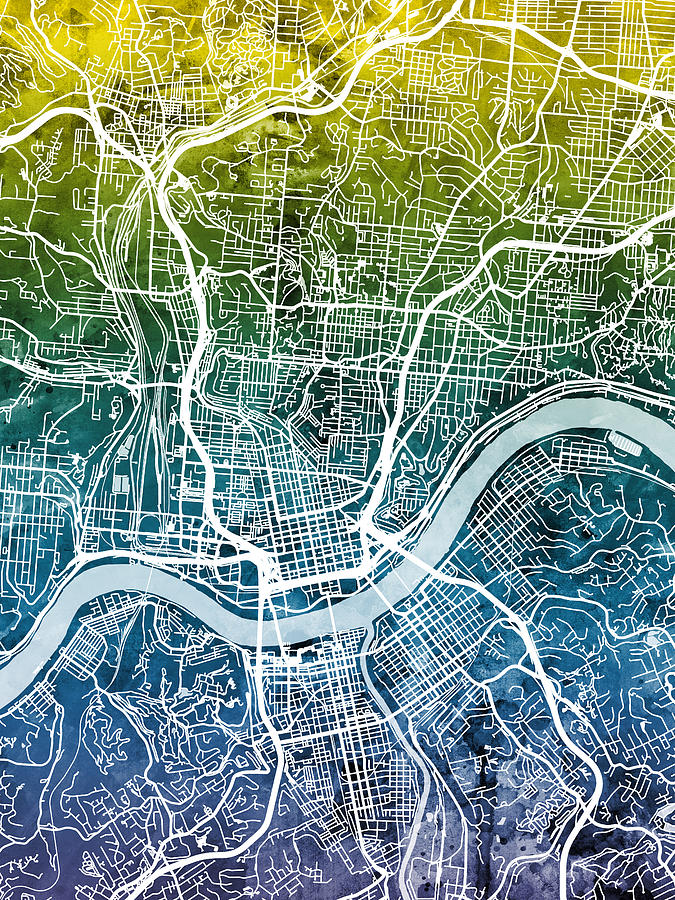 Cincinnati Ohio City Map #4 Digital Art by Michael Tompsett