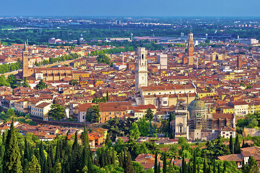 City of Verona old center and Adige river aerial panoramic view #4 Photograph by Brch Photography