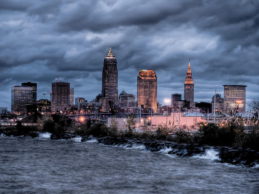 Cleveland Skyline at Dusk from Edgewater Park #4 Photograph by At Lands End Photography