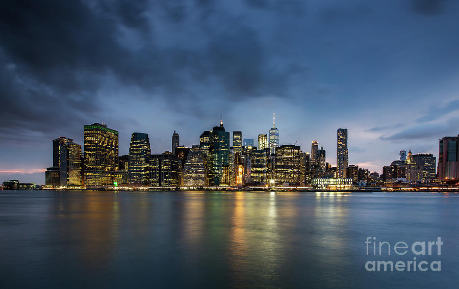 Cloudy Day At Lower Manhattan Skyline View From Brooklyn Bridge Photograph By Edi Chen