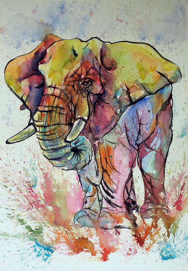 Colorful elephant #3 Painting by Kovacs Anna Brigitta