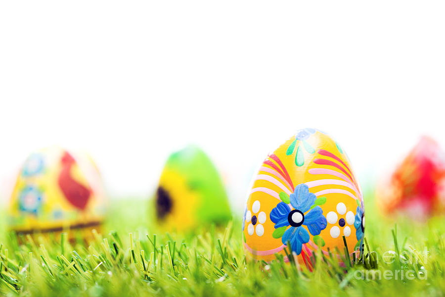 Colorful Hand Painted Easter Eggs In Grass Photograph
