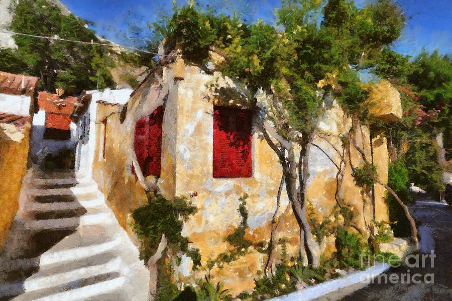 Colorful house in Plaka #6 Painting by George Atsametakis