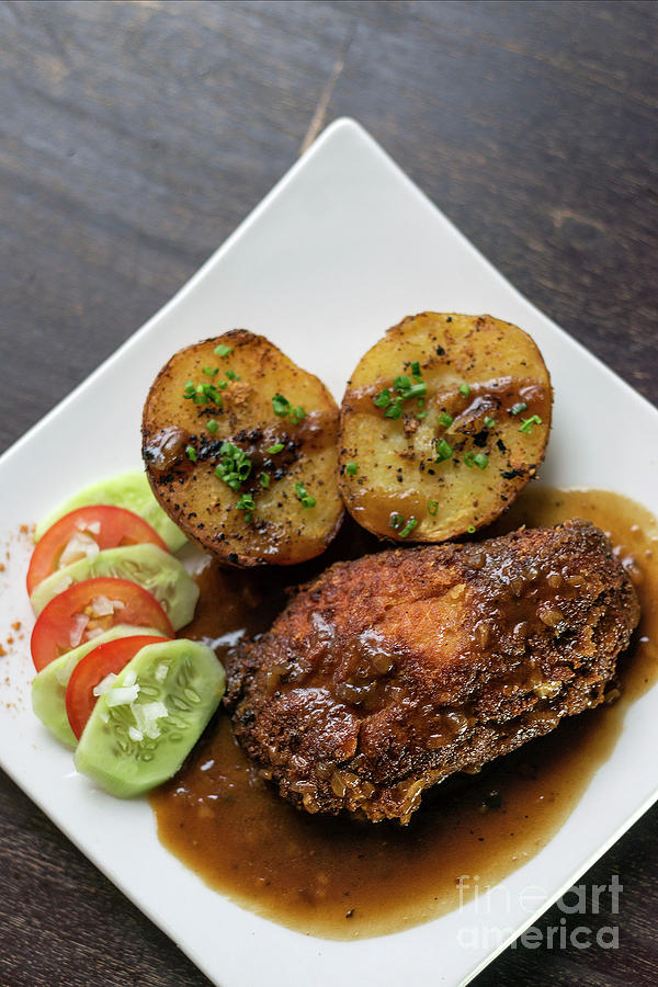 Cordon Bleu Breaded Fried Chicken Gravy And Potatoes Meal #4 Photograph by JM Travel Photography