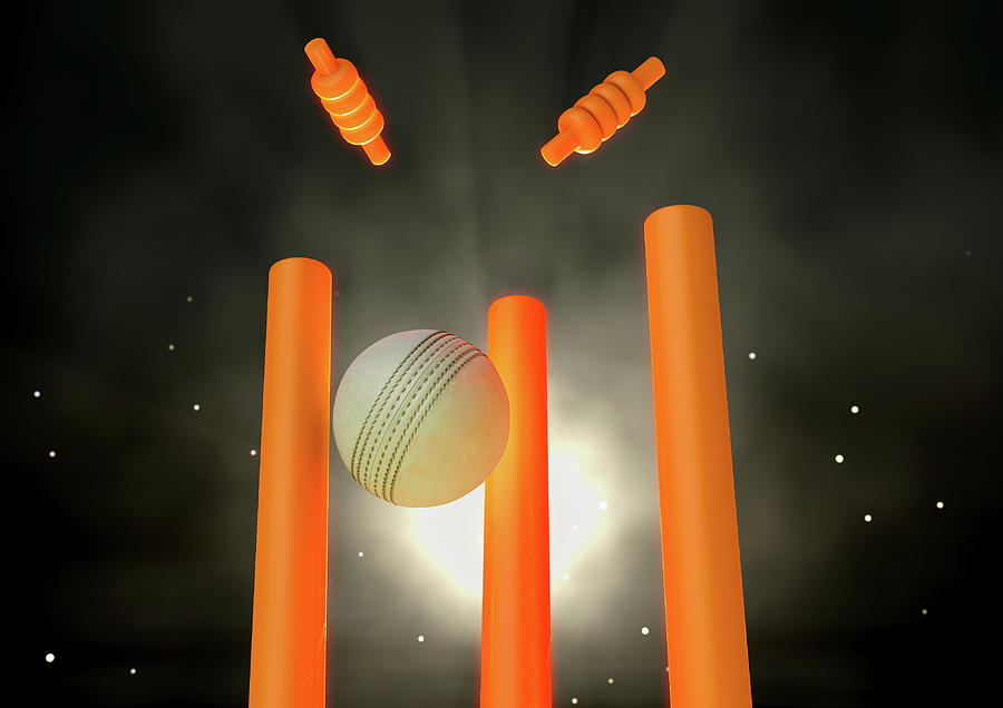 Cricket Digital Art - Cricket Ball Hitting Wickets #4 by Allan Swart