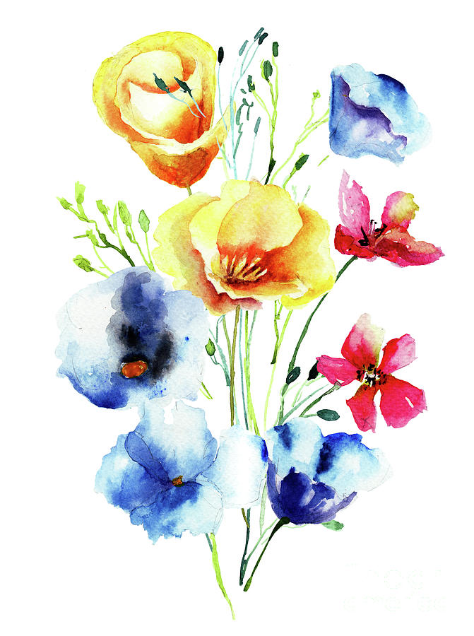 Decorative wild flowers #6 Painting by Regina Jershova