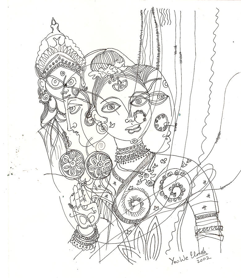 Pen Drawing - 4 Deities by Umesh U V