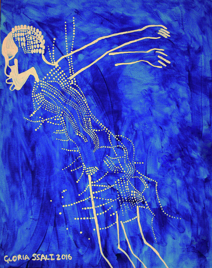 Dinka in Blue - South Sudan #4 Painting by Gloria Ssali