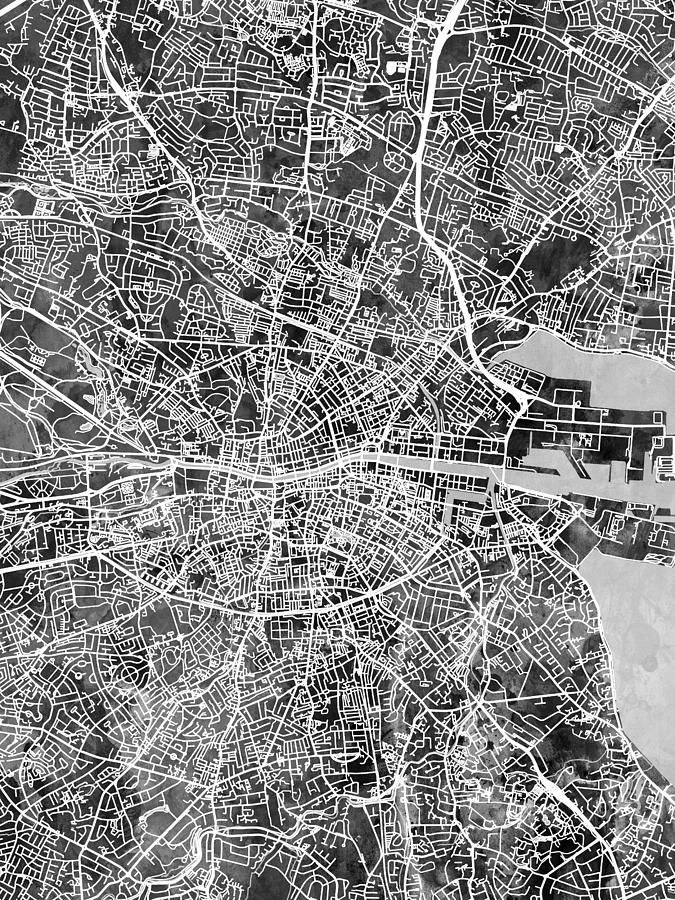 Dublin Ireland City Map #4 Digital Art by Michael Tompsett