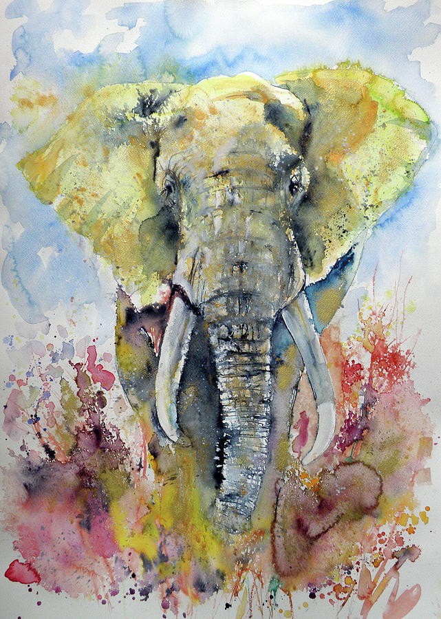 Elephant in gold #4 Painting by Kovacs Anna Brigitta