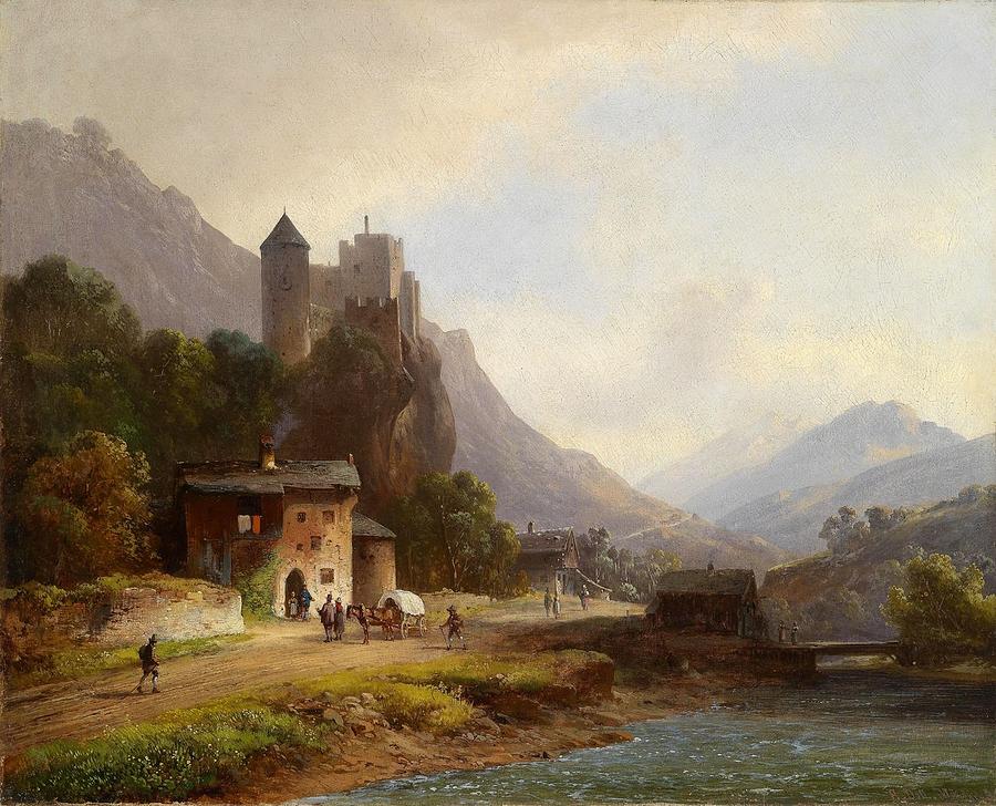 Encounter In A Mountain Valley Beneath A Castle Painting