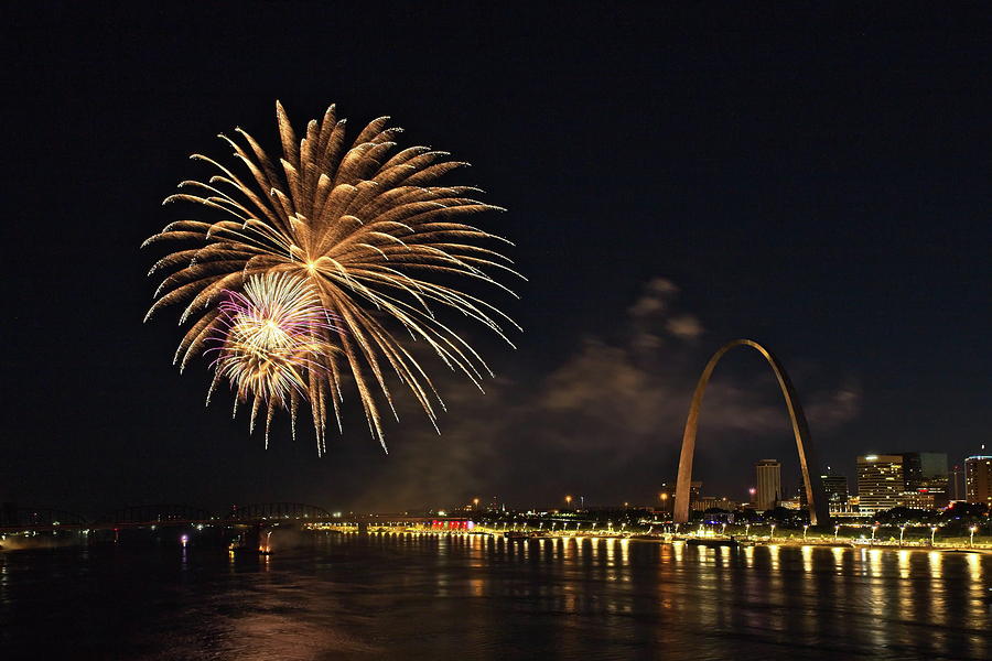 Fireworks at the Arch #1 Photograph by Harold Rau
