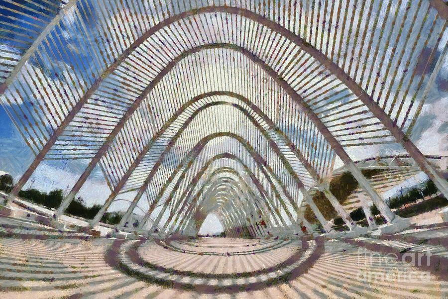 Fish eye view of Archway in Olympic stadium #5 Painting by George Atsametakis