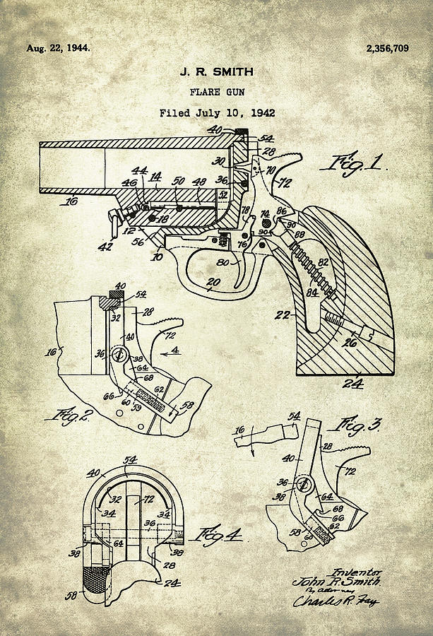 Flare Gun - Patent Drawing for the 1942 Flare Gun by J. R. Smith ...