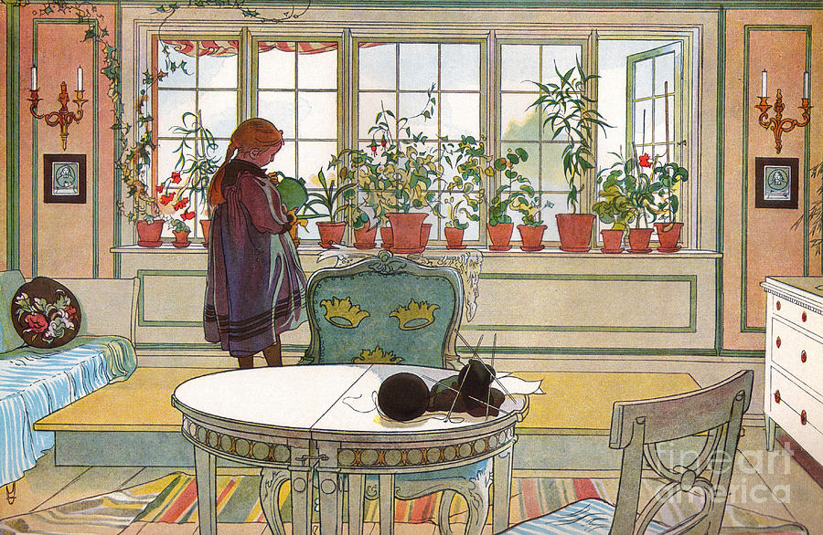 Flowers on the Windowsill Painting by Carl Larsson