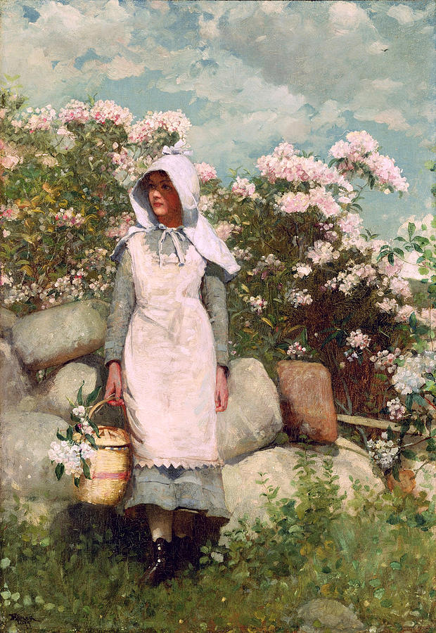 Girl and Laurel Painting by Winslow Homer