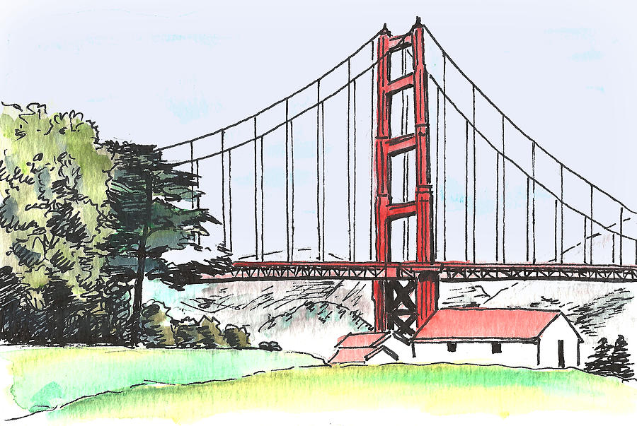 Architecture Painting - Golden Gate Bridge by Masha Batkova